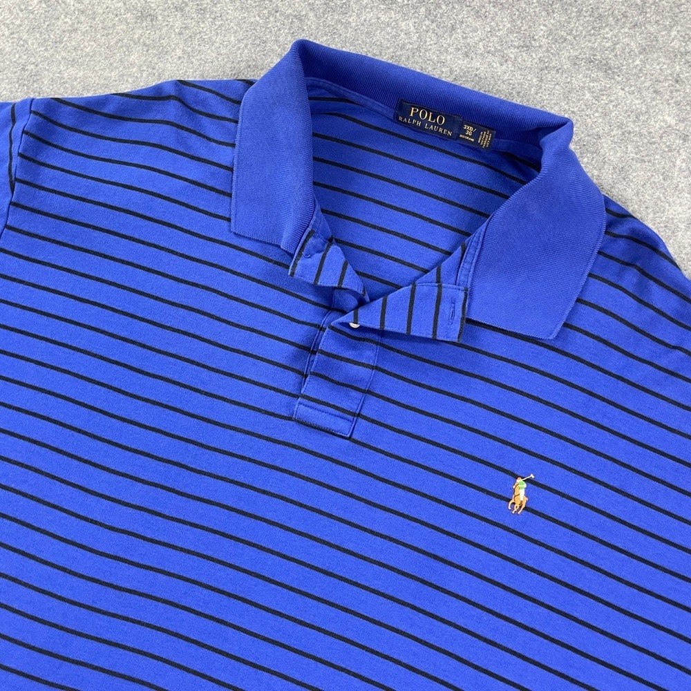 Polo Ralph Lauren Mens Polo Shirt 3XB Blue Striped Flesh Pony Cotton Classic